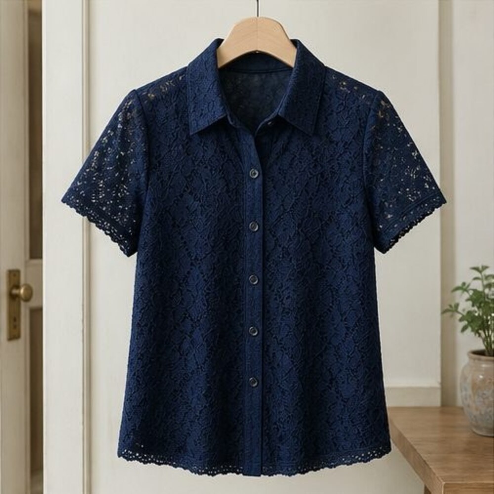 Navy Lace Trim Top